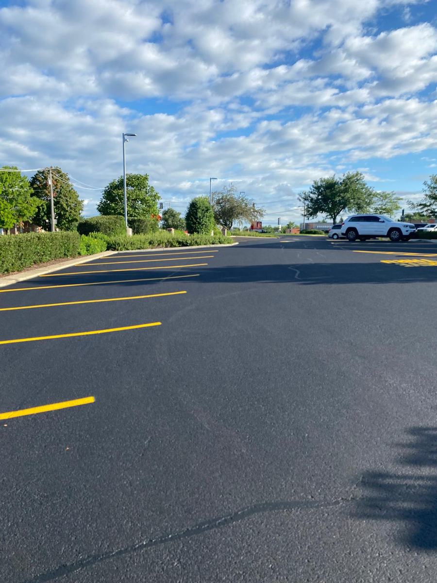 Commercial parking lot with yellow parking lines